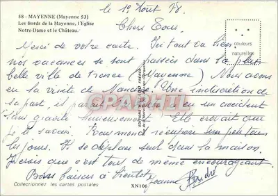 Mayenne — As Margens da Mayenne, a Igreja de Nossa Senhora e o Castelo — Edições ANDRÉ FRÈRES — Verso