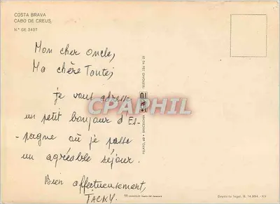 Cabo de Creus — Costa Brava — editor LAGACOLLA, n° GE 3407 — Verso