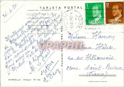 Marbella — uitzicht op de stad en de kerk — Postales Costa del Sol N° 412 — Achterkant