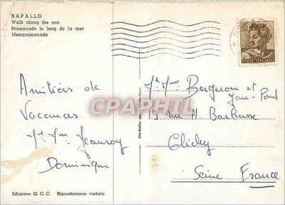 Rapallo - Passeggiata — widok promenady otoczonej palmami i samochodami z epoki — Wydawnictwo G.C.C. — Rewers