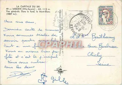 Mégeve (Hte-Savoie) — Vista geral com o Mont-Blanc no fundo — Éditions France, n° 49 — Verso