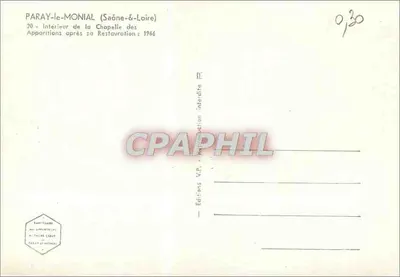 Paray-le-Monial (Saône-et-Loire) — Interior da capela das Aparições após sua restauração em 1966 — Edições V.P. Sacré Cœur — Verso