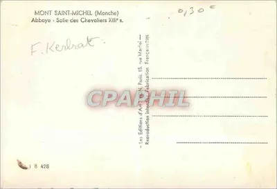 Monte Santo-Michel (Manche) — Abadia - Sala dos Cavaleiros do XIIIº século — Les Editions d'Art, Paris — Verso