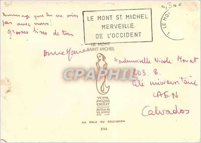 Mont Saint-Michel — widok z drzewem na pierwszym planie — wydanie Jacques Cholet, n° 8742 — Rewers