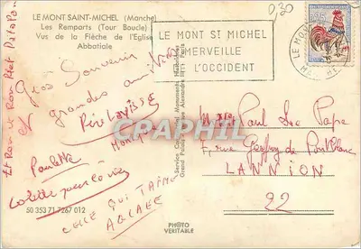 De Mont Saint-Michel (Manche) — Uitzicht op de pijl van de Kerk — Service Continental, Parijs — Achterkant