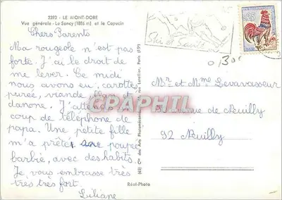 Le Mont-Dore — Vista generale, Le Sancy (1886 m) e il Capucin — Cie des Arts Photographiques — Verso