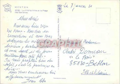 Menton — Stare Miasto i Plaża Sablettes — Wydawnictwo Sztuki A.T. Nice — Rewers