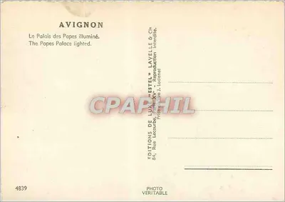 Awinion — Pałac Papieski oświetlony — Estel — Rewers