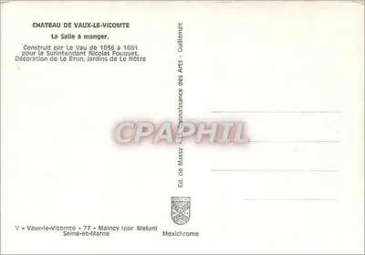 Castello di Vaux-le-Vicomte — Sala da pranzo — Ed. de Massy — Verso