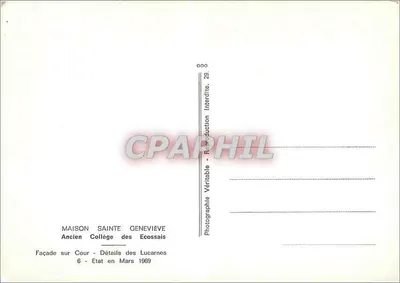 Dom św. Geneviève — Starszy Kolegium Szkockich — Front na Dziedziniec — Szczegóły krokwi — Stan w Marcu 1969 — Rewers