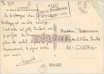 Brest — Bay and Peninsula of Crozon — Publisher Gaby — Back