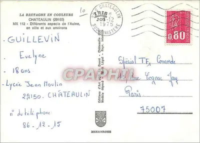 O Aulne em Châteaulin — Éditions d'Art Jos - Châteaulin, n° MX 112 — Verso