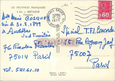 Carta postal ilustrada da Bretanha — Finistère — Edições Gaby — Verso