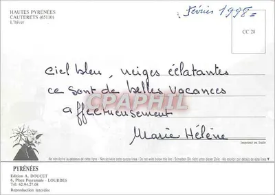 Cauterets — vista invernale innevata — Edizione A. Doucet, serie CC 28 — Verso