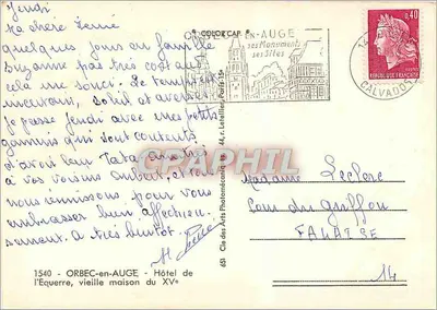 Hôtel de l'Équerre - Restaurante — Orbec-en-Auge — Cie des Arts Photomécaniques — Verso