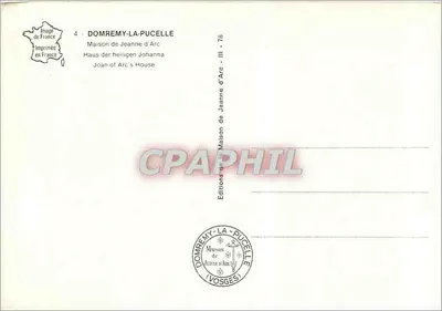 Domremy-la-Pucelle — Casa de Joana d'Arc — Edições de Domremy-la-Pucelle — Verso