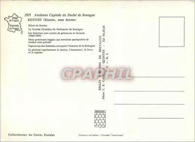 Palácio da Justiça em Rennes — Antiga Capital do Ducado da Bretanha — Edições Y. R. Caoudal, Quimper — Verso