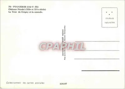 Fougères — Castelo Feudal, Torre de Coigny e a cascata — Edições Nataud Frères — Verso