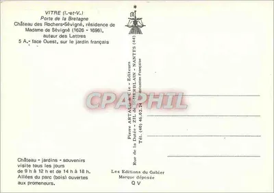 Castelo dos Rochers-Sévigné — residência da Senhora de Sévigné (1626-1696) — Edições Artaud & Cie — Verso