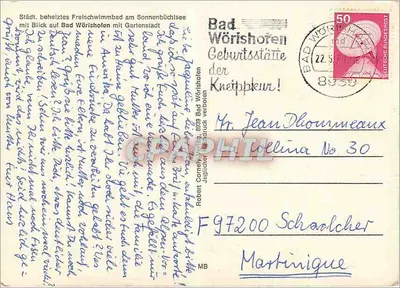 Bad Wörishofen — Miejski ogrzewany basen na Sonnenbühlsee z widokiem na Bad Wörishofen i ogrodową dzielnicę — Rewers