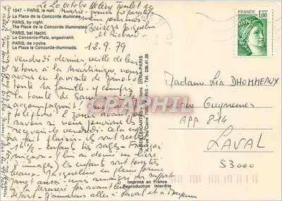 Place de la Concorde — oświetlona w nocy — Wydawnictwo TNA Paris, nr APP 874 — Rewers
