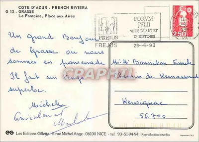 Grasse - Costa Azul — Fontaine aux Aires — Les Editions Gilletta — Verso