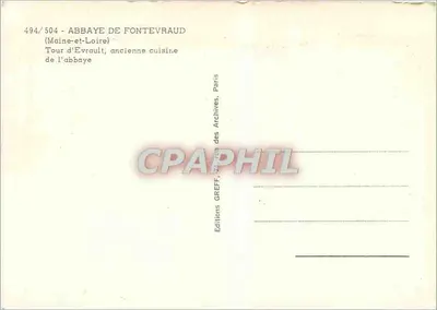 Abadia de Fontevraud — Torre de Evrault, antiga cozinha — Edições Greff — Verso