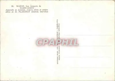 Zamkowe murawiska w Marrakechu — akwarela Schmidta, kompozycja M. Flandrina — Wydawnictwo Flandrin — Rewers