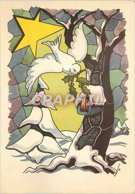 Paisagem invernal com pomba e estrela — editor não identificado, número de série não visível