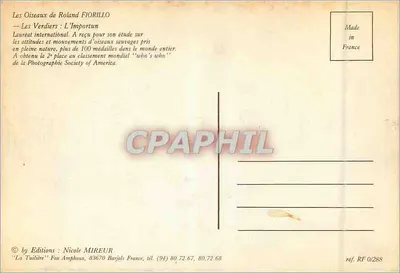 Os Pássaros de Roland FIORILLO — Edições Nicole MIREUR — Réf. RF 0/288 — Verso