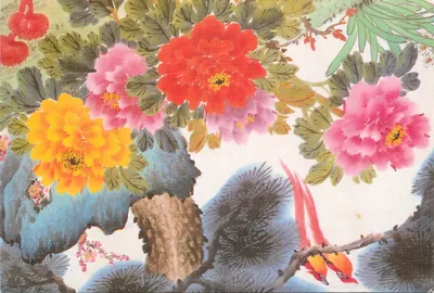 Flores e pássaros — pintura chinesa — N° A 28 « Toques exóticos »