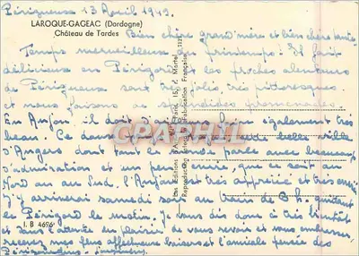 Castelo de Tardes — Périgord — Editor: Les Éditions d'Art de France, n° I.B 4696 — Verso