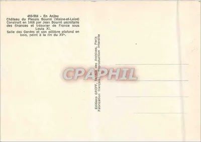 Castelo de Plessis-Bourré — Sala dos Guardas — Editor GREFF, n° 493-504 — Verso