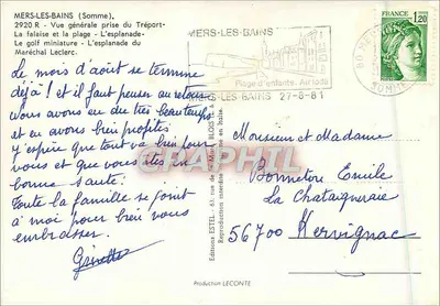 Mers-les-Bains — ogólny widok, skała, plaża, esplanada — Éditions Estel, n° 2920 R — Rewers