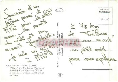 Albi — Bazylika św. Cecylii (XIII w.) dominująca nad starymi dzielnicami i Tarnem — Towarzystwo Karty - APA-FOUX — Rewers