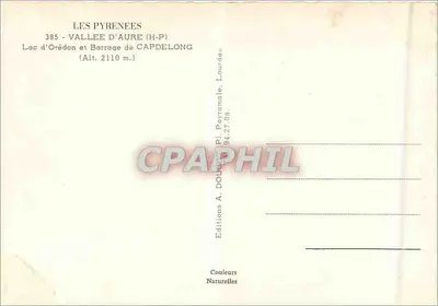 Lago de Orédon y Presa de Capdelong — Los Pirineos — Ediciones A. Doucet, Lourdes — Reverso