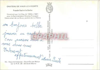 Castelo de Vaux-le-Vicomte — Fachada Sul e a Gerbe — Edições Panascope — Verso
