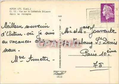 Autun (71 S.-et-L.) — Widok na katedrę Świętego Lazara z gór na tle — Cim — Rewers