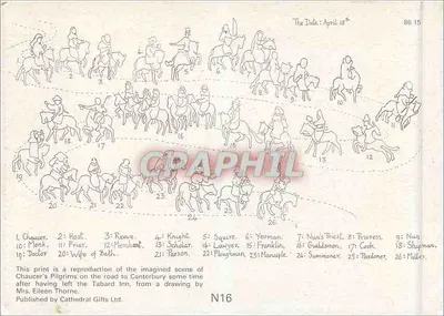 Os Peregrinos de Chaucer — reprodução de uma cena imaginária — Cathedral Gifts Ltd. N16 — Verso