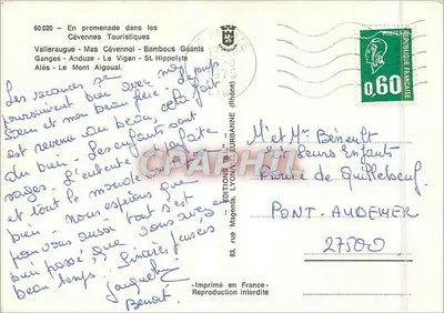 Cévennes Turísticas — Éditions Lyon-Meurbanne, n°60.020 — Verso