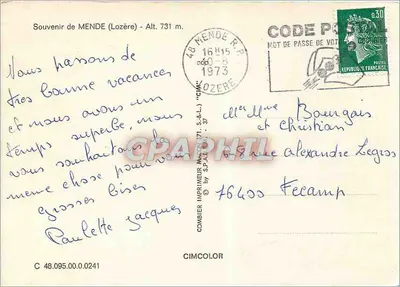 Mende — Lembrete de Mende — Combier Impressor — Verso