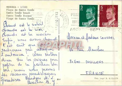 Praia de Santo Tomás — Menorca — editor Ed. Beascoa, n° 1/102 — Verso