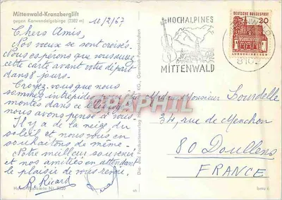 Mittenwald-Kranzberglift — widok z teleferyku — wydawca Huser Postkartenverlag, nr 2220 — Rewers
