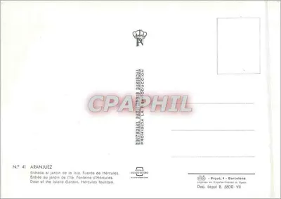 Aranjuez — Wejście do ogrodu wyspy. Fontanna Hercuła — Wydawnictwo Príncipe de Asturias, N° 41 — Rewers