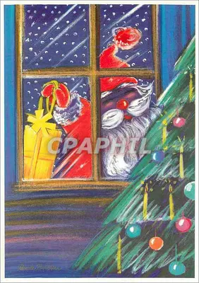Papai Noel olhando pela janela — cena de Natal — desenho de Brooke B. Bittner