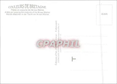 Menina com traje da Ilha dos Monções — Bretanha — Edições de Arte LOUANNE, n°4688 — Verso