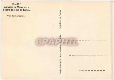 Domínio de Mousquety — Vista dos bangalôs — A.V.R.R. 84800 Isle sur la Sorgue — Verso