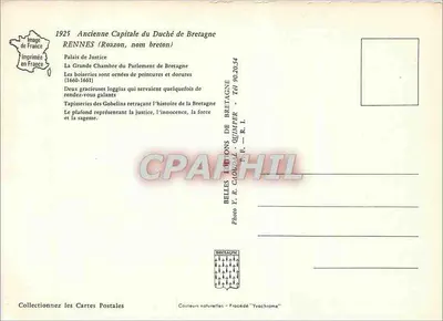 Palacio de Justicia de Rennes — Antigua Capital del Ducado de Bretaña — Editor Y. R. Caopdel, Quimper — Reverso