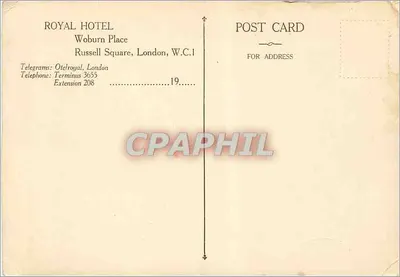 Hotel Real — Praça Russell, Londres — editor desconhecido, número de série não visível — Verso