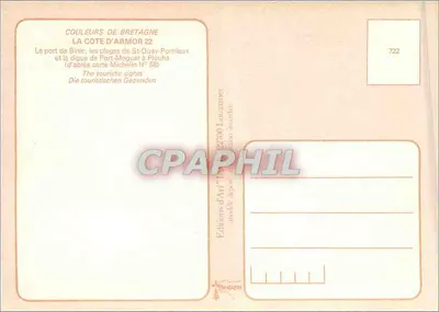 Côte d'Armor — Carta turística com vista aérea do porto de Binic e das praias — Éditions d'Art Lausanne — Verso